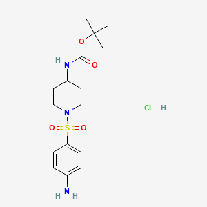 molecular formula C16H26ClN3O4S B1398480 [1-(4-Amino-benzenesulfonyl)-piperidin-4-yl]-carbamic acid tert-butyl ester hydrochloride CAS No. 1228070-81-2
