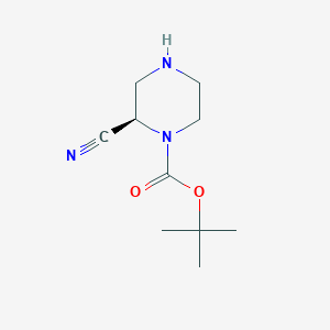 molecular formula C10H17N3O2 B1398522 (R)-叔丁基 2-氰基哌嗪-1-羧酸酯 CAS No. 1359658-44-8