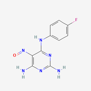 molecular formula C10H9FN6O B13985282 4-N-(4-fluorophenyl)-5-nitrosopyrimidine-2,4,6-triamine CAS No. 787-05-3