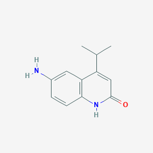 molecular formula C12H14N2O B13985367 6-Amino-4-isopropylquinolin-2-OL 