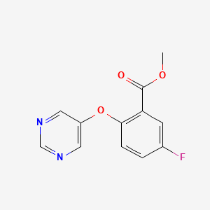 molecular formula C12H9FN2O3 B13985585 Methyl 5-fluoro-2-(pyrimidin-5-yloxy)benzoate 