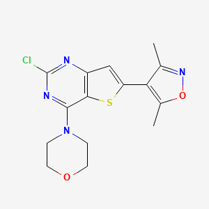 molecular formula C15H15ClN4O2S B13985812 4-[2-Chloro-6-(3,5-dimethyl-1,2-oxazol-4-yl)thieno[3,2-d]pyrimidin-4-yl]morpholine 