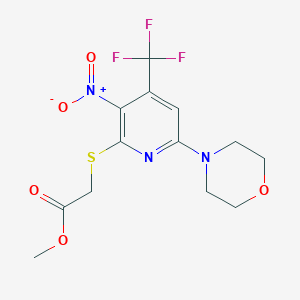 molecular formula C13H14F3N3O5S B1398584 (6-Morpholin-4-YL-3-nitro-4-trifluoromethyl-pyridin-2-ylsulfanyl)-acetic acid methyl ester CAS No. 1089330-44-8