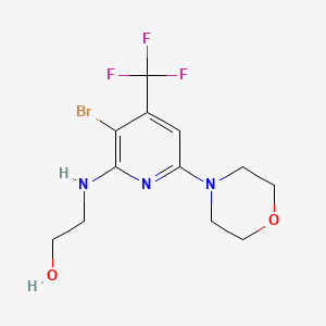 molecular formula C12H15BrF3N3O2 B1398687 2-(3-Bromo-6-morpholin-4-YL-4-trifluoromethyl-pyridin-2-ylamino)-ethanol CAS No. 1089330-52-8