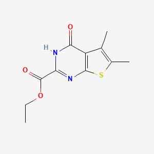 molecular formula C11H12N2O3S B13986871 Ethyl 5,6-dimethyl-4-oxo-3,4-dihydrothieno[2,3-d]pyrimidine-2-carboxylate 