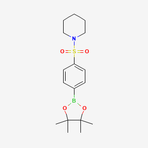 molecular formula C17H26BNO4S B1398721 1-{[4-(Tetramethyl-1,3,2-dioxaborolan-2-yl)benzene]sulfonyl}piperidine CAS No. 1548827-83-3