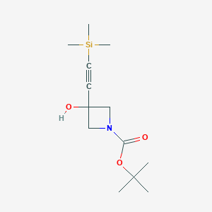 molecular formula C13H23NO3Si B13988355 Tert-butyl 3-hydroxy-3-((trimethylsilyl)ethynyl)azetidine-1-carboxylate 