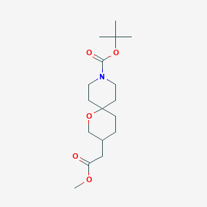 molecular formula C17H29NO5 B13988908 tert-butyl 3-(2-methoxy-2-oxoethyl)-1-oxa-9-azaspiro[5.5]undecane-9-carboxylate CAS No. 1346229-42-2