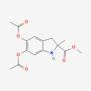 molecular formula C15H17NO6 B13988963 1H-Indole-2-carboxylic acid, 5,6-bis(acetyloxy)-2, 3-dihydro-2-methyl-, methyl ester CAS No. 72014-01-8