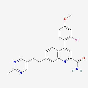 molecular formula C24H21FN4O2 B13989417 4-(2-Fluoro-4-methoxyphenyl)-7-(2-(2-methylpyrimidin-5-yl)ethyl)quinoline-2-carboxamide CAS No. 1432731-00-4