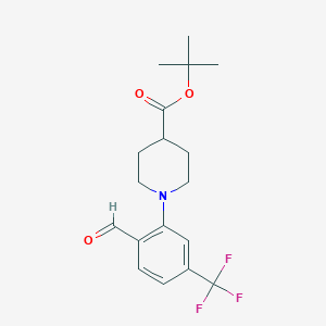 molecular formula C18H22F3NO3 B13990974 Tert-butyl 1-[2-formyl-5-(trifluoromethyl)phenyl]piperidine-4-carboxylate 