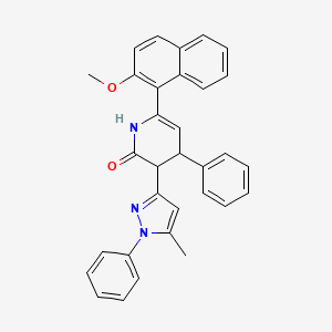 molecular formula C32H27N3O2 B13991215 6-(2-Methoxynaphthalen-1-yl)-3-(5-methyl-1-phenyl-1H-pyrazol-3-yl)-4-phenyl-3,4-dihydropyridin-2(1H)-one CAS No. 78634-54-5