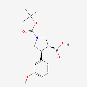 molecular formula C16H21NO5 B1399124 (3R,4S)-1-(tert-Butoxycarbonyl)-4-(3-hydroxyphenyl)pyrrolidine-3-carboxylic acid CAS No. 959575-09-8