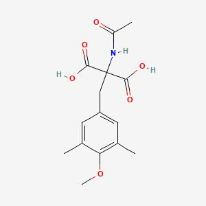 molecular formula C15H19NO6 B13991575 2-Acetamido-2-[(4-methoxy-3,5-dimethylphenyl)methyl]propanedioic acid CAS No. 92653-37-7