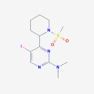 molecular formula C12H19IN4O2S B1399182 5-Iodo-N,N-dimethyl-4-(1-(methylsulfonyl)piperidin-2-yl)pyrimidin-2-amine CAS No. 1361116-02-0