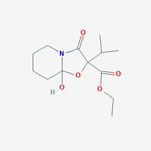 molecular formula C13H21NO5 B13991899 Ethyl 8a-hydroxy-3-oxo-2-propan-2-yl-5,6,7,8-tetrahydro-[1,3]oxazolo[3,2-a]pyridine-2-carboxylate CAS No. 60807-09-2