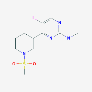 molecular formula C12H19IN4O2S B1399201 5-Iodo-N,N-dimethyl-4-(1-(methylsulfonyl)piperidin-3-yl)pyrimidin-2-amine CAS No. 1361115-14-1