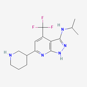molecular formula C15H20F3N5 B1399203 Isopropyl-(6-piperidin-3-yl-4-trifluoromethyl-1H-pyrazolo[3,4-b]pyridin-3-yl)-amine CAS No. 1316225-60-1