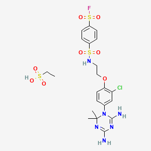 molecular formula C21H28ClFN6O8S3 B13992078 4-[2-[2-Chloro-4-(4,6-diamino-2,2-dimethyl-1,3,5-triazin-1-yl)phenoxy]ethylsulfamoyl]benzenesulfonyl fluoride CAS No. 25313-13-7