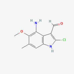 molecular formula C11H11ClN2O2 B13992206 4-amino-2-chloro-5-methoxy-6-methyl-1H-indole-3-carbaldehyde CAS No. 73355-49-4
