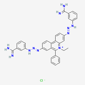 molecular formula C35H32ClN11 B13992320 3-[2-[3-[(3-Carbamimidoylanilino)diazenyl]-5-ethyl-6-phenylphenanthridin-5-ium-8-yl]iminohydrazinyl]benzenecarboximidamide;chloride CAS No. 35872-85-6