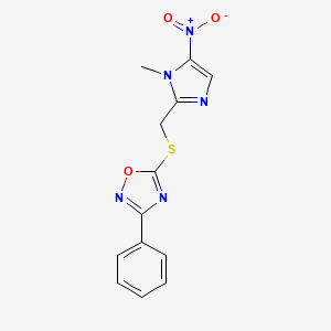 molecular formula C13H11N5O3S B13992327 5-{[(1-Methyl-5-nitro-1H-imidazol-2-yl)methyl]sulfanyl}-3-phenyl-1,2,4-oxadiazole CAS No. 66961-54-4