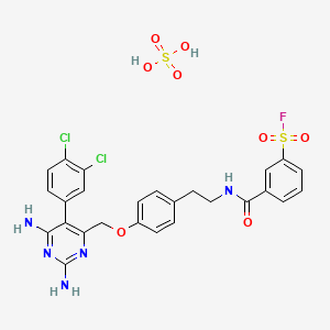 molecular formula C26H24Cl2FN5O8S2 B13992469 3-[2-[4-[[2,6-Diamino-5-(3,4-dichlorophenyl)pyrimidin-4-yl]methoxy]phenyl]ethylcarbamoyl]benzenesulfonyl fluoride; sulfuric acid CAS No. 25288-28-2