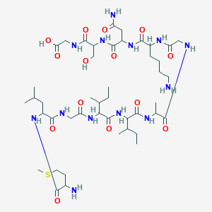 molecular formula C45H81N13O14S B139925 2-[[2-[[4-Amino-2-[[6-amino-2-[[2-[2-[[2-[[2-[[2-[[2-[(2-amino-4-methylsulfanylbutanoyl)amino]-4-methylpentanoyl]amino]acetyl]amino]-3-methylpentanoyl]amino]-3-methylpentanoyl]amino]propanoylamino]acetyl]amino]hexanoyl]amino]-4-oxobutanoyl]amino]-3-hydroxypropanoyl]amino]acetic acid CAS No. 147740-73-6