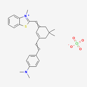 molecular formula C27H31ClN2O4S B1399317 Benzothiazolium, 2-[[3-[2-[4-(dimethylamino)phenyl]ethenyl]-5,5-dimethyl-2-cyclohexen-1-ylidene]methyl]-3-methyl-, perchlorate (1:1) CAS No. 214340-85-9