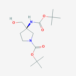 molecular formula C15H28N2O5 B13993295 tert-butyl (3R)-3-(hydroxymethyl)-3-[(2-methylpropan-2-yl)oxycarbonylamino]pyrrolidine-1-carboxylate 