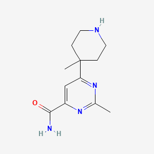 molecular formula C12H18N4O B1399336 2-Methyl-6-(4-methylpiperidin-4-yl)pyrimidine-4-carboxamide CAS No. 1316226-13-7