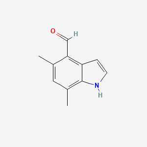molecular formula C11H11NO B13993591 5,7-dimethyl-1H-indole-4-carbaldehyde 