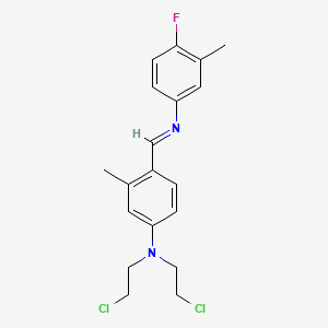 molecular formula C19H21Cl2FN2 B13993873 n,n-Bis(2-chloroethyl)-4-{(e)-[(4-fluoro-3-methylphenyl)imino]methyl}-3-methylaniline CAS No. 1814-59-1