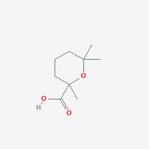 molecular formula C9H16O3 B13993978 2,6,6-Trimethyloxane-2-carboxylic acid CAS No. 470-59-7