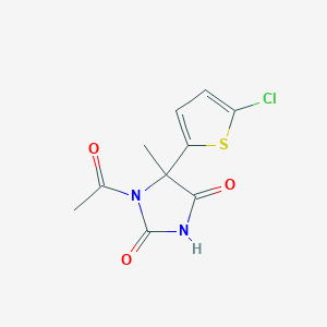 molecular formula C10H9ClN2O3S B13994040 1-Acetyl-5-(5-chlorothiophen-2-yl)-5-methylimidazolidine-2,4-dione CAS No. 62032-05-7