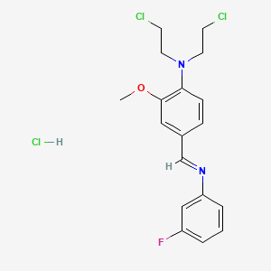 molecular formula C18H20Cl3FN2O B13994152 N,N-bis(2-chloroethyl)-4-[(3-fluorophenyl)iminomethyl]-2-methoxyaniline;hydrochloride CAS No. 20807-35-6