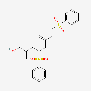 molecular formula C22H26O5S2 B13994310 4,8-Di(benzenesulfonyl)-2,6-dimethylideneoctan-1-ol CAS No. 85329-35-7