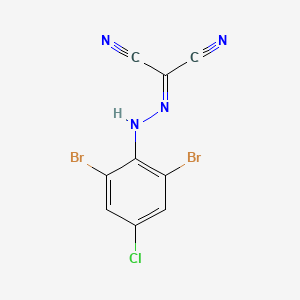 molecular formula C9H3Br2ClN4 B13994390 Propanedinitrile, ((4-chloro-2,6-dibromophenyl)hydrazono)- CAS No. 64691-94-7