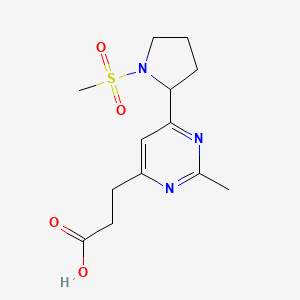 molecular formula C13H19N3O4S B1399454 3-(2-Methyl-6-(1-(methylsulfonyl)pyrrolidin-2-yl)pyrimidin-4-yl)propanoic acid CAS No. 1316222-10-2