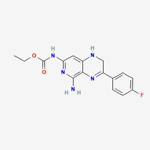 molecular formula C16H16FN5O2 B13994589 Carbamic acid, (5-amino-3-(4-fluorophenyl)-1,2-dihydropyrido(3,4-b)pyrazin-7-yl)-, ethyl ester CAS No. 82585-95-3