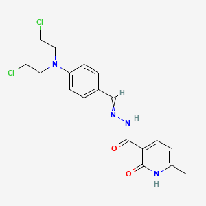 molecular formula C19H22Cl2N4O2 B13994667 N-[[4-[bis(2-chloroethyl)amino]phenyl]methylideneamino]-4,6-dimethyl-2-oxo-1H-pyridine-3-carboxamide CAS No. 18606-97-8