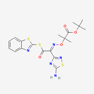 molecular formula C19H21N5O4S3 B13994690 tert-butyl 2-[(E)-[1-(5-amino-1,2,4-thiadiazol-3-yl)-2-(1,3-benzothiazol-2-ylsulfanyl)-2-oxoethylidene]amino]oxy-2-methylpropanoate 
