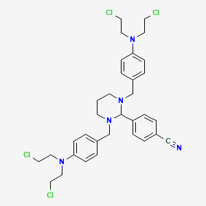 molecular formula C33H39Cl4N5 B13994895 Benzonitrile, 4-[1,3-bis[[4-[bis(2-chloroethyl)amino]phenyl]methyl]hexahydro-2-pyrimidinyl]- CAS No. 17761-51-2