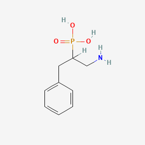 molecular formula C9H14NO3P B13995076 2-Amino-1-benzylethylphosphonic acid CAS No. 59590-70-4