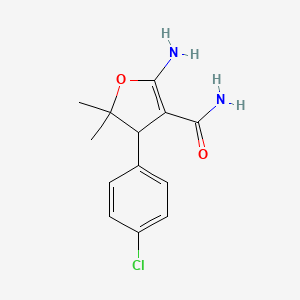 molecular formula C13H15ClN2O2 B13995937 2-Amino-4-(4-chlorophenyl)-5,5-dimethyl-4,5-dihydrofuran-3-carboxamide CAS No. 22109-10-0