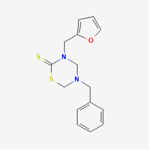 molecular formula C15H16N2OS2 B13996051 5-Benzyl-3-(furan-2-ylmethyl)-1,3,5-thiadiazinane-2-thione CAS No. 26105-64-6