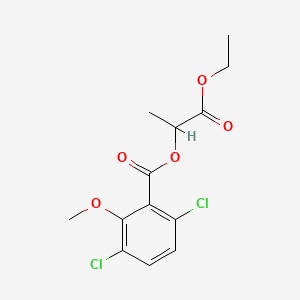 molecular formula C13H14Cl2O5 B13996218 Benzoic acid, 3,6-dichloro-2-methoxy-, 2-ethoxy-1-methyl-2-oxoethyl ester CAS No. 87214-73-1