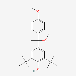 molecular formula C24H34O3 B13996554 2,6-Ditert-butyl-4-[1-methoxy-1-(4-methoxyphenyl)ethyl]phenol CAS No. 75393-97-4