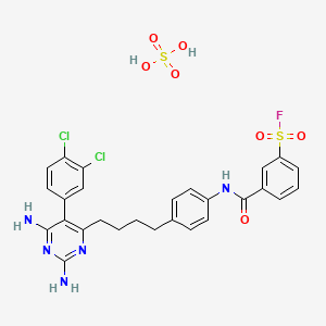 molecular formula C27H26Cl2FN5O7S2 B13996846 3-[[4-[4-[2,6-Diamino-5-(3,4-dichlorophenyl)pyrimidin-4-yl]butyl]phenyl]carbamoyl]benzenesulfonyl fluoride; sulfuric acid CAS No. 25288-24-8