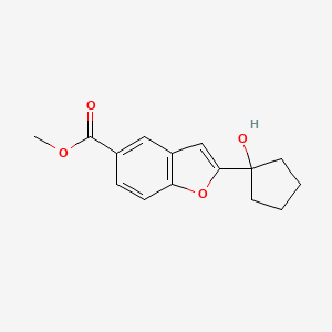molecular formula C15H16O4 B1399718 2-(1-Hydroxycyclopentyl)-benzofuran-5-carboxylic acid methyl ester CAS No. 1154060-70-4